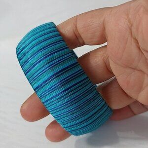 Artisan Handcrafted Blue and Green Thread Wrapped Bangle Bracelet